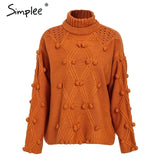 Simplee Turtleneck sweater women pullover Hollow out knitted sweaters 2019 Autumn winter fashion long sleeve casual jumpers