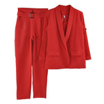 MVGIRLRU Office Ladies Solid 3 Pieces Set Buttonless Slim Blazer CamisTops and Pant Women Pants Suits