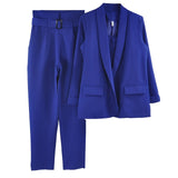 MVGIRLRU Office Ladies Solid 3 Pieces Set Buttonless Slim Blazer CamisTops and Pant Women Pants Suits