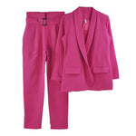 MVGIRLRU Office Ladies Solid 3 Pieces Set Buttonless Slim Blazer CamisTops and Pant Women Pants Suits