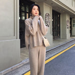 Autumn winter Knitted Tracksuit Turtleneck Sweatshirts for Women Suit Clothing 2 Piece Set Knit top Pant Female Pants Suit