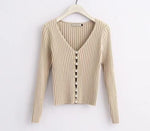 2019 Spring New Stylish Knitting Single Breasted Pearl Cardigan Sweater Woman Deep V-neck Long Sleeve Jumper kleding jerseis