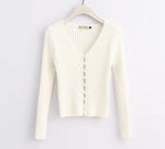 2019 Spring New Stylish Knitting Single Breasted Pearl Cardigan Sweater Woman Deep V-neck Long Sleeve Jumper kleding jerseis