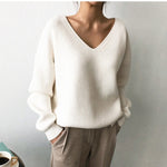 2019 Winter Ovreiszed Sweater Women V Neck Black White Sweater Irregular Hen Knitted Tops