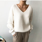 2019 Winter Ovreiszed Sweater Women V Neck Black White Sweater Irregular Hen Knitted Tops