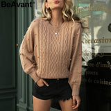 BeAvant Knitted winter sweater women pullover Lantern sleeve ladies sweaters female Minimalist pull femme sweet white jumper