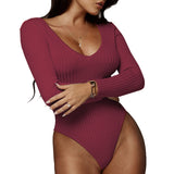 Spring Red Bodycon Black White Bodysuit Sexy Women Rompers Club V-neck Skinny Long Sleeve Jumpsuit Body Suit Tops Overalls M0075