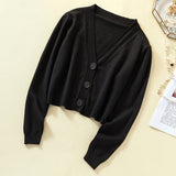 2019 Spring Knitted White Black Cardigan Women Button Up V Neck  Button Cute Kwaii Crop Sweater Knitting Top Streetwear