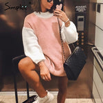 Simplee Turtleneck patchwork pullover sweaters Women autumn winter long sleeve female sweater Casual streetwear ladies jumper