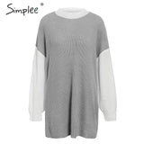 Simplee Turtleneck patchwork pullover sweaters Women autumn winter long sleeve female sweater Casual streetwear ladies jumper