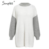 Simplee Turtleneck patchwork pullover sweaters Women autumn winter long sleeve female sweater Casual streetwear ladies jumper