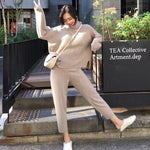 Casual Sweater Pants Knitted 2 Pieces Set Turtleneck Pullovers & Elastic Waist Pants Women Sweater Sets 2019 Autumn Knitted Set