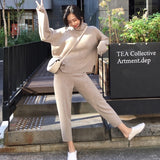 Casual Sweater Pants Knitted 2 Pieces Set Turtleneck Pullovers & Elastic Waist Pants Women Sweater Sets 2019 Autumn Knitted Set