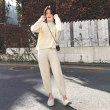 Casual Sweater Pants Knitted 2 Pieces Set Turtleneck Pullovers & Elastic Waist Pants Women Sweater Sets 2019 Autumn Knitted Set