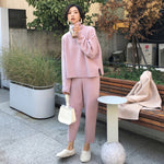 Casual Sweater Pants Knitted 2 Pieces Set Turtleneck Pullovers & Elastic Waist Pants Women Sweater Sets 2019 Autumn Knitted Set