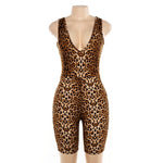 Cryptographic Sexy Deep V-Neck Sleeveless Leopard Rompers Womens Jumpsuit Short Summer Streetwear Playsuit Fashion Body Feminino